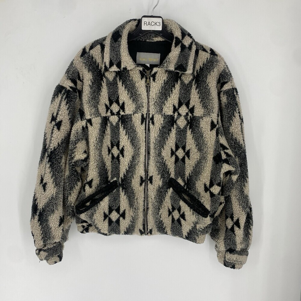 Vintage Terry Ward Southwestern Sherpa Fleece Aztec Jacket Teddy Bear SM Cabin